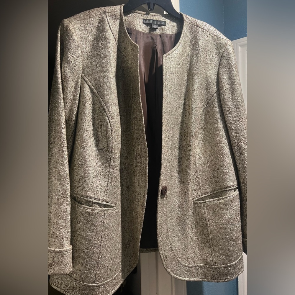 Lafayette 148 New York Gray Tweed Collarless Blazer